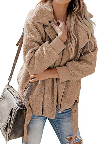 Product Cover Asvivid Womens Lapel Zip Up Faux Fur Jacket Shearling Fuzzy Fleece Jacket Teddy Bear Coat Warm Outwear with Pockets