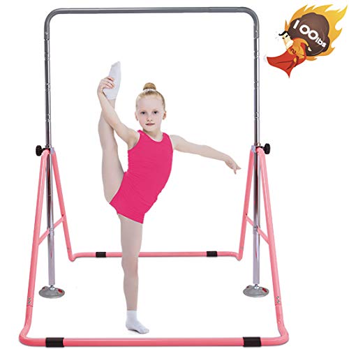 Product Cover Safly Fun Gymnastics Bars Expandable Children's Training Monkey Folding Bars Climbing Tower Child Play Training Gym (Pink)