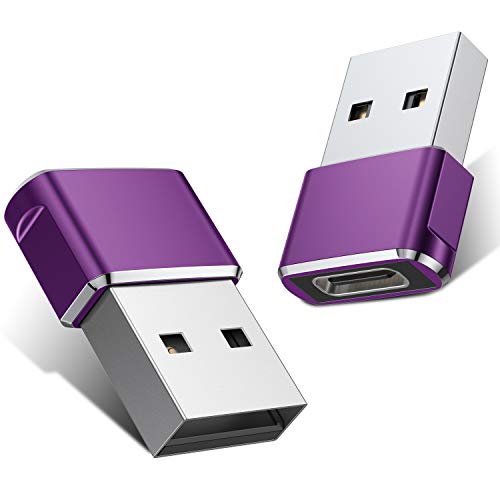 Product Cover USB C Female to USB Male Adapter (Upgraded Version) (2-Pack), Basesailor Type C to USB A Adapter, Compatible with Laptops, Power Banks, Chargers, and More Devices with Standard USB A Ports (Purple)