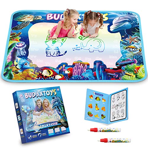 Product Cover Hierceson Aqua Magic Doodle Mat 40 X 28 Inches Extra Large Water Drawing Doodling Mat Coloring Mat Educational Toys Gifts for Kids Toddlers Boys Girls Age 2 3 4 5 6 7 8 Year Old
