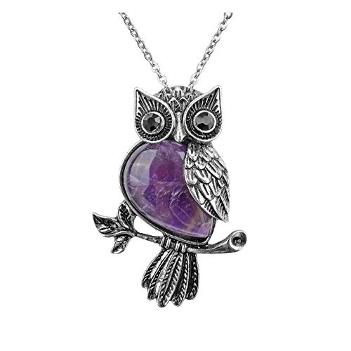 Product Cover Jovivi Owl Gifts Owl Necklace Healing Crystal Stones Pendant Necklaces for Women Men Natural Amethyst Rose Quartz Gemstone Jewelry for Reiki Spiritual Energy Lucky