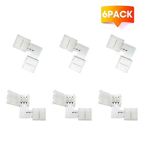 Product Cover L Shape 3 Pins RGB LED Strip Connectors 6 Pack GIDERWEL LED Strip Light 10mm Right Angle Corner Solderless Connector/Cut-End to Cut-End Connector for 5050 WS2811 WS2812 RGB Strip Light