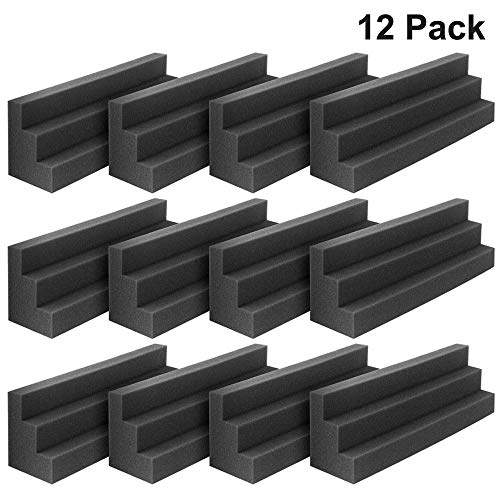 Product Cover DEKIRU 12 Pack Acoustic Bass Traps Panels, 12 X 3 X 3 Inch Wedge Tiles Corner Wall SoundProofing Studio Foam Padding, Idea for Studio or Home Theater Sound Dampening Treatment (Black)