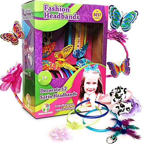 Product Cover Rainbow Tree Crafts Fashion Headbands for Girls - Fashion DIY Headbands Making Kit Arts Crafts Hair Accessory Jewelry Flowers Butterfly Arts Feathers