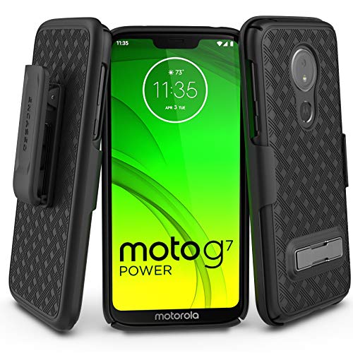 Product Cover Encased Moto G7 Power Belt Case with Kickstand (2019 Slimline) Ultra Thin Cover w/Holster Clip - Black