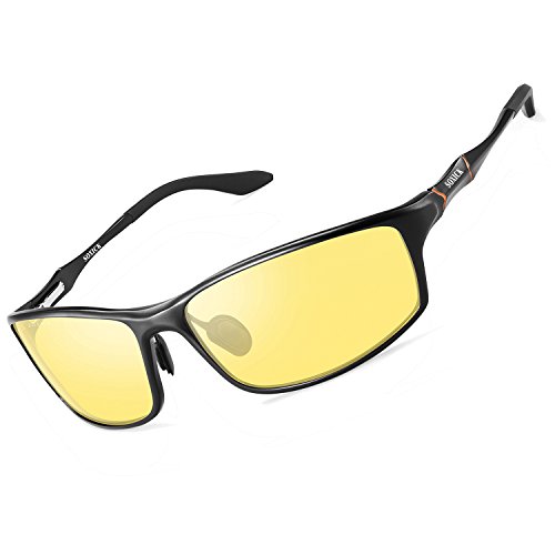 Product Cover Night Vision Glasses for Men Women - SOXICK Polarized HD Driving Glasses Anti Glare UV400 Adjustable Metal Frame Yellow Lens (Balck, 2.5)