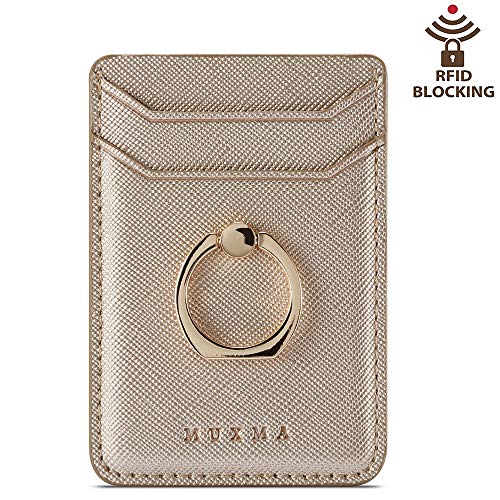 Product Cover ACRSIKR Card Holder for Back of Phone, RFID Blocking Cell Phone Credit Wallet with Ring Pocket Stick on iPhone