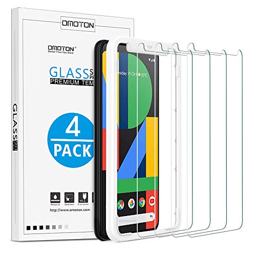 Product Cover [4 Pack] OMOTON Google Pixel 4 XL Screen Protector, Tempered Glass Screen Protector for Google Pixel 4XL 2019 Released with/Alignment Frame/Scratch Resistant/Bubble Free
