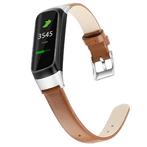 Product Cover Aresh Compatible with Samsung Galaxy Fit Bands, Soft Leather Strap Replacement Wristband for Samsung Galaxy Fit SM-R370 Fitness Smartwatch (Brown)