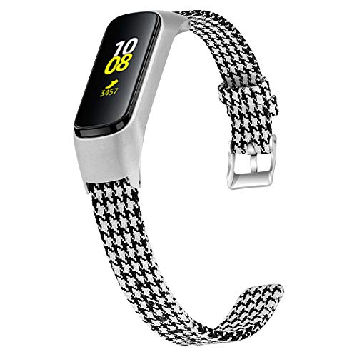 Product Cover Aresh Compatible with Samsung Galaxy Fit Band, Canvas Woven Bands/Soft Breathable Fabric Replacement Wristbands for Samsung Galaxy Fit Smartwatch (Black&White)