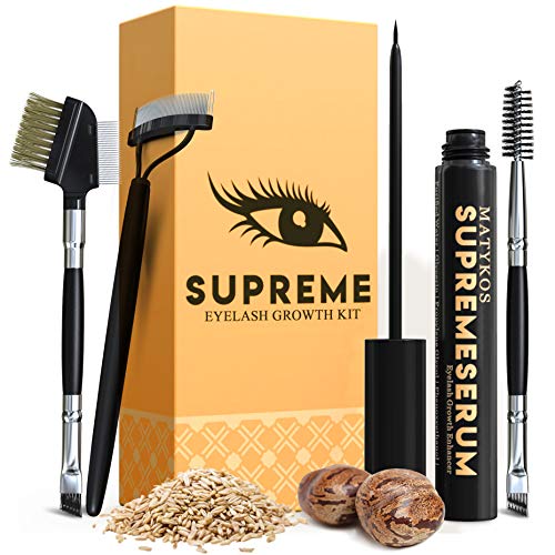 Product Cover Organic SUPREME Eyelash Growth Serum and Brow Brushes - 100% Vegan Ingredients 'Dermatologist Certified' - No Irritations, No Side Effects - Guarantee Results In Just 4 Weeks for Longer, Thicker Lash
