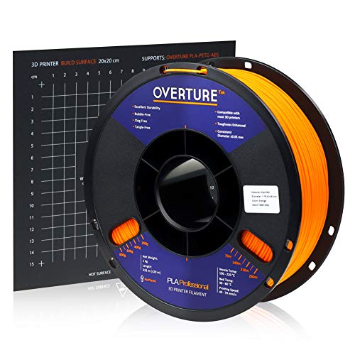 Product Cover Overture PLA Plus (PLA+) Filament 1.75mm PLA Professional Toughness Enhanced PLA Roll with 3D Build Surface 200 × 200mm, Premium PLA 1kg Spool (2.2lbs), Dimensional Accuracy +/- 0.05 mm (Orange)
