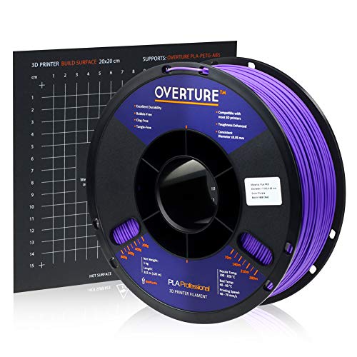 Product Cover Overture PLA Plus (PLA+) Filament 1.75mm PLA Professional Toughness Enhanced PLA Roll with 3D Build Surface 200 × 200mm, Premium PLA 1kg Spool (2.2lbs), Dimensional Accuracy +/- 0.05 mm (Purple)