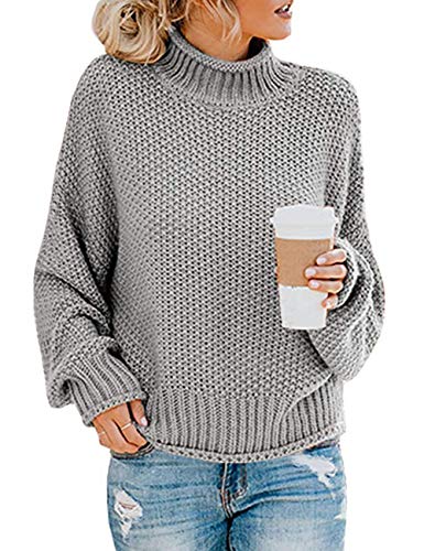 Product Cover ZESICA Women's Turtleneck Sweaters Long Batwing Sleeve Oversized Chunky Knitted Pullover Tops