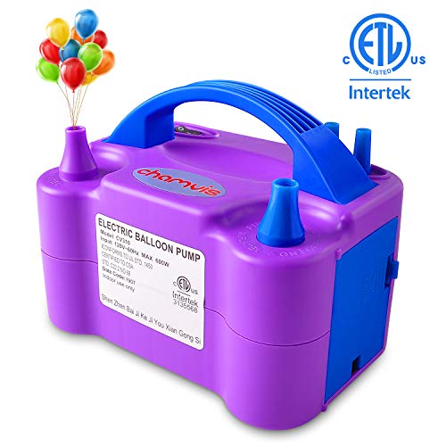 Product Cover chamvis Portable Balloon Pump Electric Air Inflator/Blower with Dual Nozzles for Party Balloon Arch Decoration 110V Purple 600W US Standard Plug