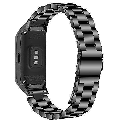 Product Cover E ECSEM Compatible with Samsung Galaxy Fit SM-R370 Bands, Galaxy Fit Watch Band Solid Stainless Steel Metal Replacement Bracelet Strap fit Galaxy Fit SM-R370 Smart Watch, Adjustable (Black)