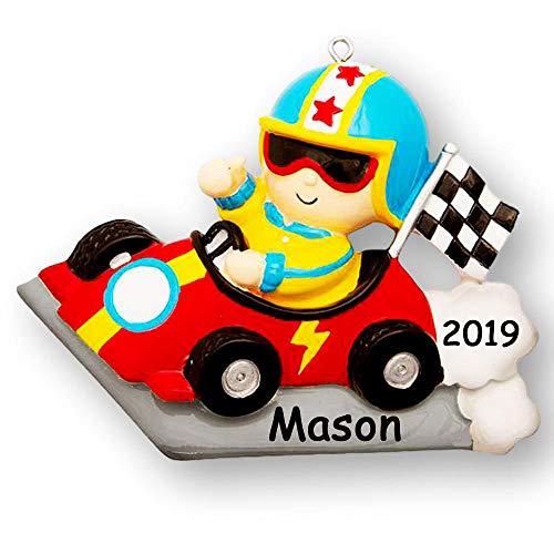 Product Cover Personalized Speedy Race Car Driver Christmas Ornament Holiday Decoration with Custom Name and Date