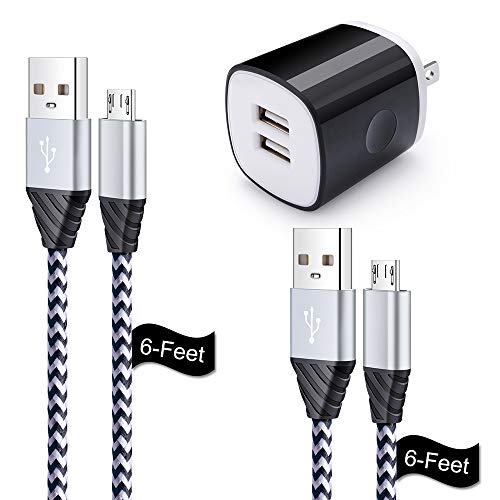 Product Cover Micro USB Cable, Charging Block, Flecom 6FT Fast Charger Android Phone Cords with 2.1A Dual Wall Charger Compatible for LG stylo 2/3 LG G3 G4 K30 K20 Plus K7 K8, Kindle Fire 7 HD 8 10 Tablet