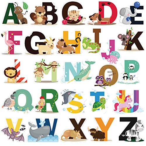 Product Cover DEKOSH Educational Animal Alphabet Kids Wall Decals - Baby Nursery Decor Peel & Stick Decorative Baby Stickers for Playroom, Classroom Decoration