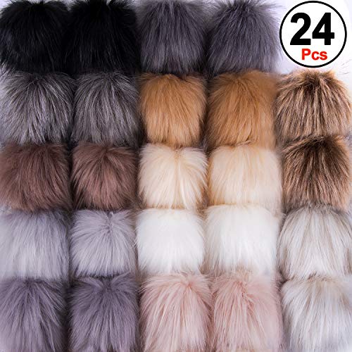 Product Cover SIQUK 24 Pieces Faux Fur Pom Pom Balls DIY Faux Fox Fur Fluffy Pom Pom with Elastic Loop for Hats Keychains Scarves Gloves Bags Accessories(12 Colors, 2 Pcs for Each Color)