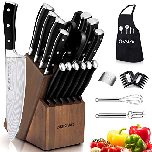 Product Cover Knife Set, 22 Pieces Kitchen Knife Set with Block Wooden, Germany High Carbon Stainless Steel Professional Chef Knife Block Set, Ultra Sharp, Forged, Full-Tang