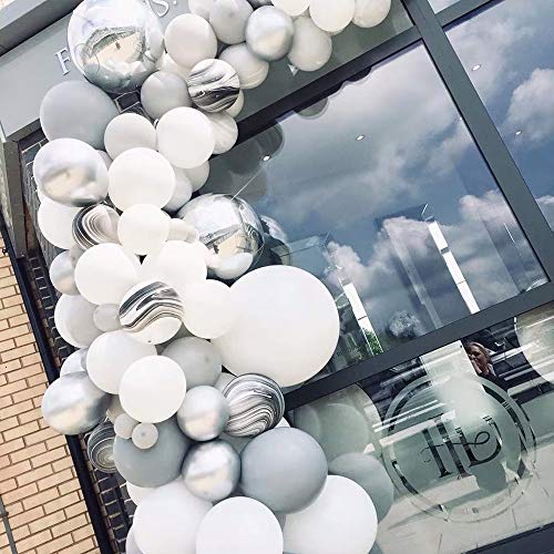 Product Cover Captank Party Balloons Garland Kit 80pcs Metallic Silver, Grey, White Black Agate Marble Latex Balloons with Balloons Strip , Glue Dots and Balloon Ribbon for Birthday, Graduation, Wedding, Anniversary Decoration