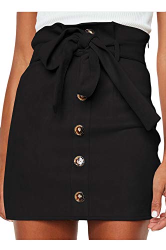 Product Cover Meyeeka Women's Paperbag High Waist Button Trim Front Belted Faux Suede Mini Skirt
