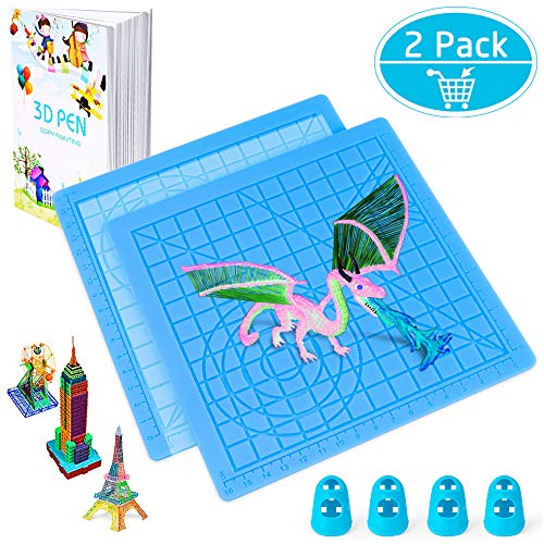 Product Cover 3D Printing Pen Mat, Splaks 2 Pack Silicone Design Mat Basic Template, Larger Heat Resistant 3D Pen Mat Drawing Tools with 3D Pen Book, 4 Silicone Finger Caps