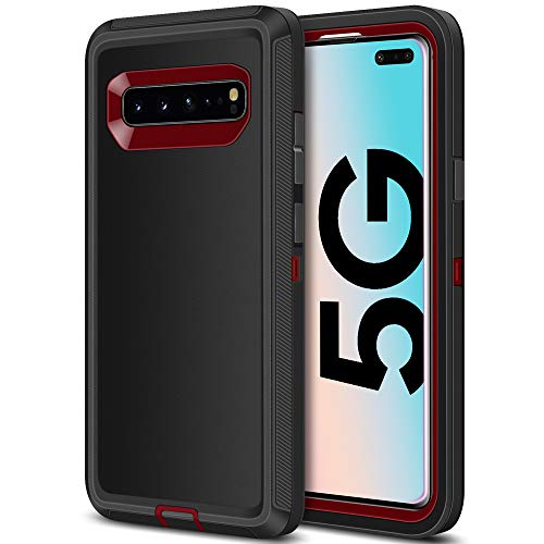 Product Cover Jiunai Samsung Galaxy S10 5G Case, Outdoor Heavy Duty Tough Drop Protection Shock Resistance Dual Layer Sports Armor Rugged Cover Case ONLY Compatible with Samsung Galaxy S10 5G 2019 6.7'' Black Red