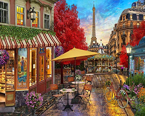 Product Cover DIY Acrylic Paint by Numbers Kits for Adults Kids Painting by Number On Canvas Birthday Wedding Christmas Holiday Present,20x16Inch Paris Street Afternoon