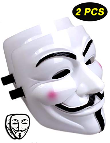 Product Cover Mimgo-shop V for Vendetta Mask Scary Halloween Mask for Adult Men Simple Anonyumous Costume Cosplay for Party Carnival and March Protest (2 PCS)