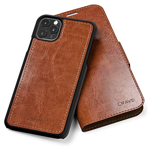 Product Cover Crave iPhone 11 Pro Max Leather Wallet Case, Vegan Leather Guard Removable Case for Apple iPhone 11 Pro Max - Brown