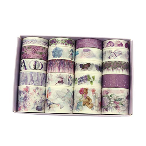 Product Cover 20 Rolls Fantasy Purple Washi Tape, Weather Butterfly Alphabet Kawaii Cake Marine Animals Washi Masking Tape Set for Scrapbooking, Bullet Journal, Planner, Gift Wrapping, Holiday Decoration