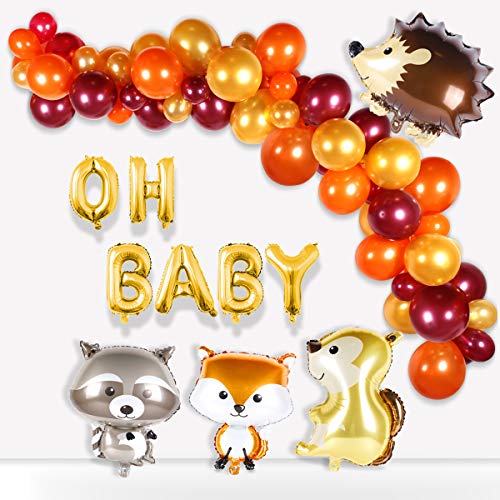 Product Cover Woodland Baby Shower Balloon Garland - Woodland Creatures Balloon, Hedgehog, Squirrel, Fox, Raccoon, Latex Balloons for Baby Shower decorations ,Woodland Party Supplies，Boys/Girls birthday decorations