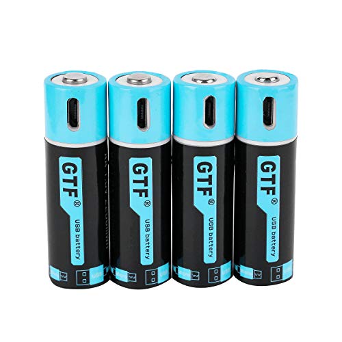 Product Cover Rechargeable AA Batteries, 1500mAh Micro USB Charge, 1.5Hours Charging Fast Rechargeable Lithium Batteries, 1000 Cycle (4 Pack)