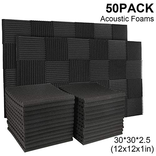 Product Cover 50 Pack Acoustic Panels Soundproof Studio Foam for Walls Sound Absorbing Panels Sound Insulation Panels Wedge for Home Studio Ceiling, 1
