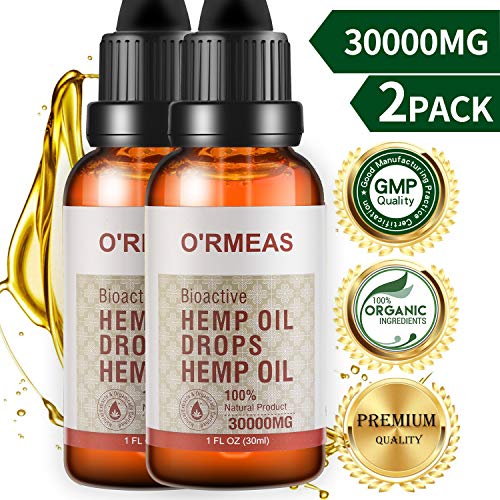 Product Cover Hemp Oil Extract for Pain & Stress Relief Natural Hemp Drops Hemp Seed Oil- Helps with Sleep, Skin，Hair- 30000mg of Organic Hemp Extract ,2 fl oz (2-Pack)