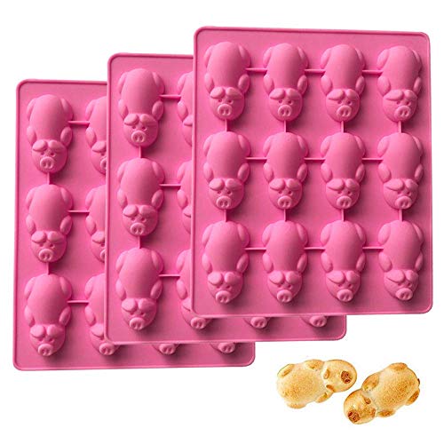 Product Cover 3 Pack 12 Little Pigs in a Blanket Silicone Baking Pan, Piggy Pops Muffin Tins Pancake Cake Silicone Mold Cupcake Baking Cups, Chocolate Fondant Jello Soap Mould Ice Cube Trays