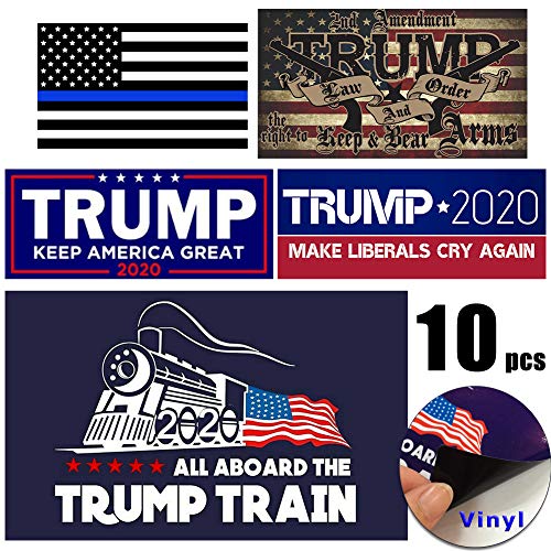 Product Cover QSUM Trump 2020 Sticker 10 Pcs, Trump Bumper Sticker for Presidential Election - Five Different Sticker Designs - Limited Time Offer (PVC Sticker)