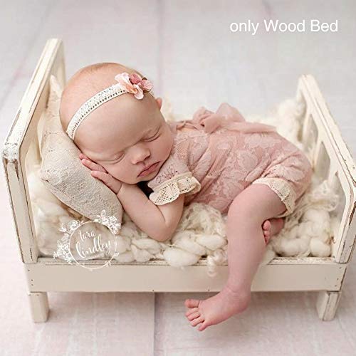 Product Cover Newborn Props Photography Cot Baby Photo Small Wooden Bed Posing Baby Photography Props Cot Baby Photo Studio Props for Photo Home Accessories (White)