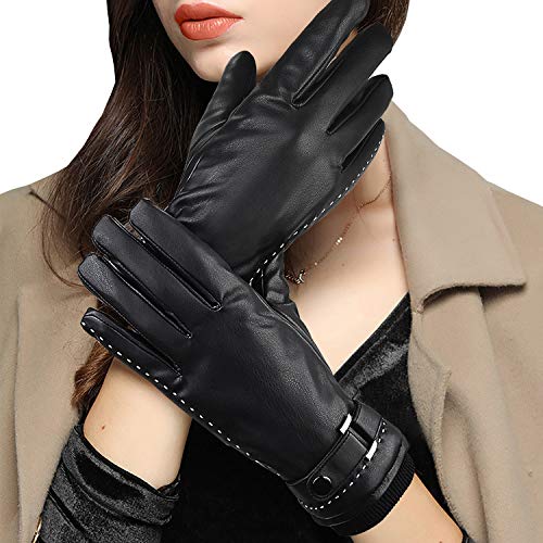Product Cover Leather Gloves Women, Fleece Lined Winter Warm Gloves with Full-Hand Touchscreen
