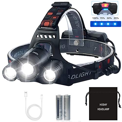Product Cover LED Headlamp, Bright 6000 Lumen Headlight, USB Rechargeable Head Lamp Flashlight, 4 Modes Waterproof Zoomable Work Light for Camping,Hiking, Outdoors (Black)