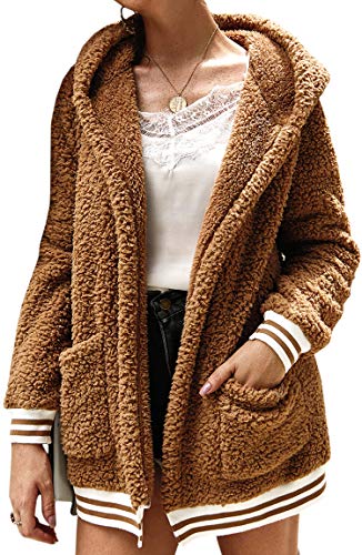 Product Cover ECOWISH Women's Jacket Fleece Long Sleeve Open Front Hooded Jackets Cardigan Coat Top Winter Outwear with Pockets