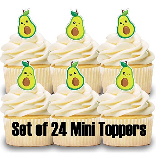 Product Cover 24 Mini Cupcake Toppers Avocado Birthday Party/Cake Decorations/Cupcake Picks/Desserts/Decorations