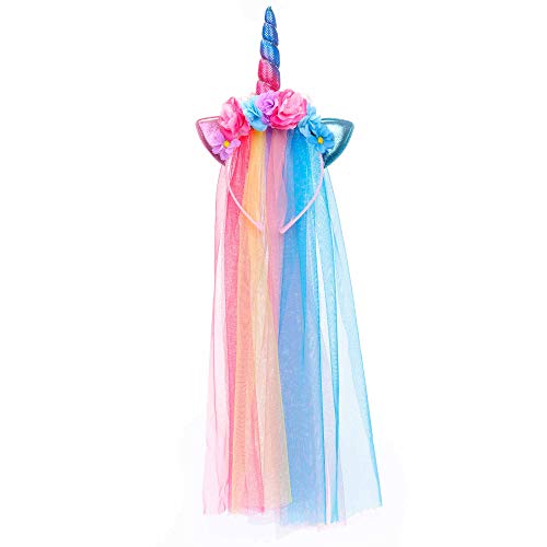 Product Cover Unicorn Headband With Tulle Mane and Flowers For Adults and Girls