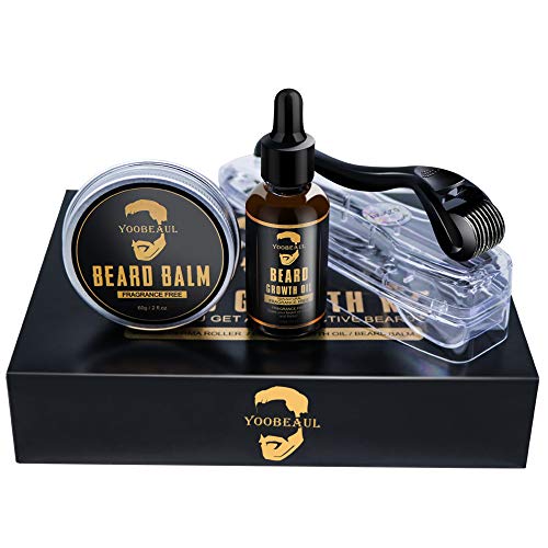 Product Cover Beard Growth Kit, Beard Derma Roller+ Beard Growth Serum Oil+ Beard Balm, Facial Hair Growth Kit, Derma Roller for Men, Beard Roller Kit, Perfect Gift for Men