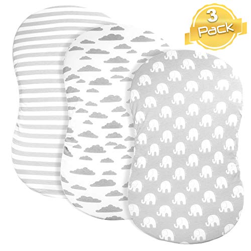Product Cover BaeBae Goods Bassinet Sheet Set | Grey Elephants | Super Soft Jersey Knit Cotton | 3 Pack | 150 GSM