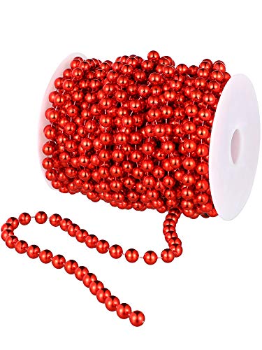 Product Cover 50 Feet St. Patrick's Day Beaded Necklaces Artificial Pearls Beads String Garland Plastic Beads Roll St. Patrick's Day Beads for Holiday Festival Costume Accessory (Red)