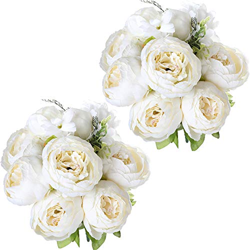 Product Cover Nubry 2pcs Artificial Peony Silk Flowers Bouquet for Wedding Home Garden Decoration(White)