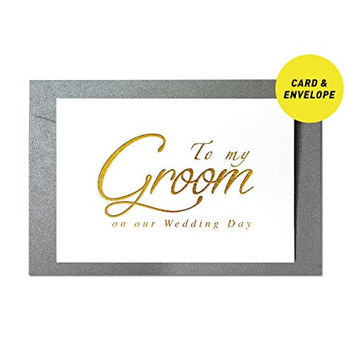 Product Cover Ihopes Wedding Day Foiled Card | To My Groom on Our Wedding Day Gold Foil Cards with Envelopes | Groom Card | Wedding Vow Card with Gold Foil | Groom Gift from Bride
